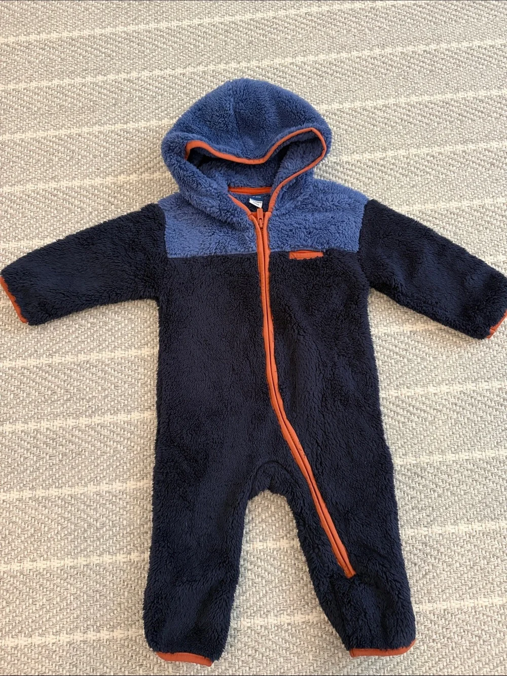 Old Navy Navy and Blue Hooded Fleece One-Piece with Orange Trim
